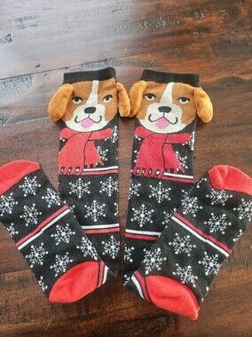 Crew Socks - Black & Red W/doggie Face